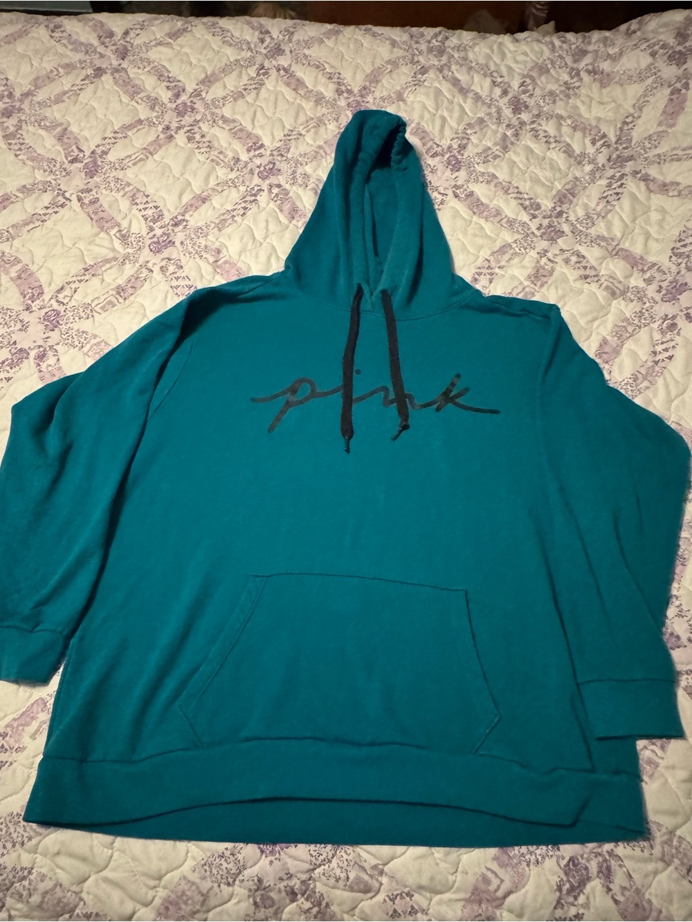 PINK Victoria's Secret Teal Hooded Pullover Sweatshirt